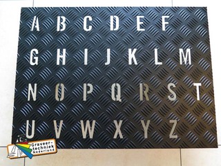 Uitgefreesde letters in aluminium traanplaat